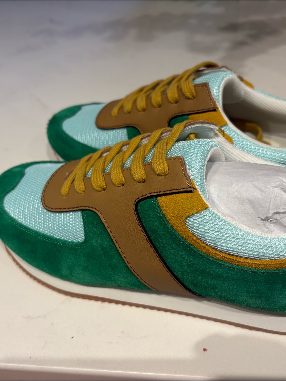 Charlotte Stone Mint, Green & Mustard Lace-Up Sneakers